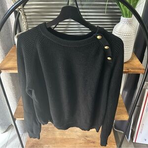 J. Crew Crew Neck Black Sweater with Gold button detail. Women’s Large